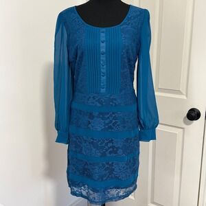 Lucy & Co Dress Womens Large Blue Lace Sheer Whimsigoth Romantic Mystical Gothic
